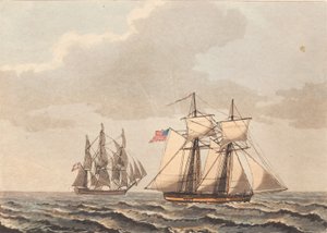Ett danskt fartyg och en amerikansk skonare för sidvind av Niels Truslew