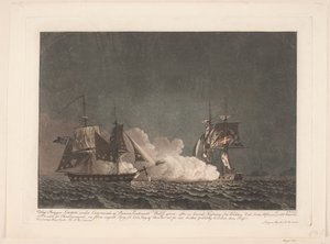 Striden mellan briggen Lougen och en engelsk brigg, 14 mars 1808 av Niels Truslew