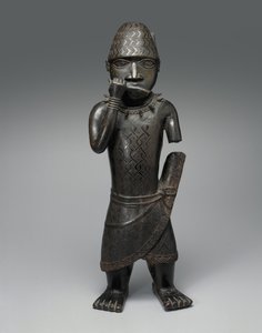 Figur av en hornblåsare, nigeriansk, c.1504-50 (kopparlegering)