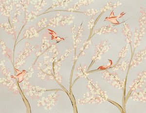 Rosa fåglar och vårblomster av Nikita Jariwala