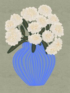 Vita blommor i blå vas av Nikita Jariwala