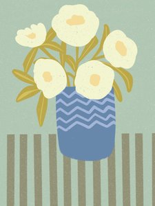 Vita blommor i blå vas av Nikita Jariwala