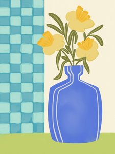 Gula blommor i blå vas av Nikita Jariwala