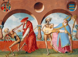 Döden, patriarken och biskopen från Albrecht Kauws dödsdanscykel