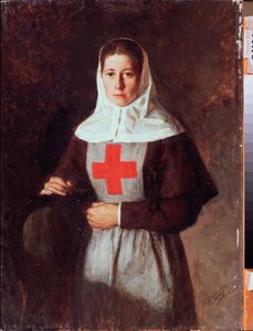 Une infirmiere (En sjuksköterska) - Målning av Nikolai Alexandrovich Yaroshenko (Yaroshenko) (1846-1898), olja på kartong