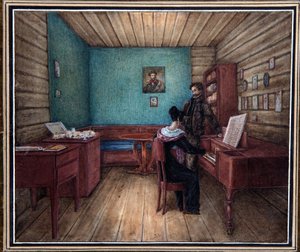 Greve Serge Volkonski (1788-1865) och hans hustru (Maria Volkonskaia,?) i Peter och Paul-fästningen (Sankt Petersburg). (Greve S. Volkonsky med sin hustru i Peterfängelset). Ledaren för det dekabristiska (decembristiska) upproret (1825), efter den