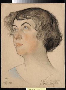 Porträtt av Alexandra Mikhailovna Kollontai (1872-1952), den ryska kommunistiska och sovpolitiken (Alexandra M. Kollontai) -Drawing av Nikolai Andreevich Andreev (1873-1932) Sanguine and Chalk on Pappe (32,2x24.3 CM) av Nikolai Andreevich Andreev