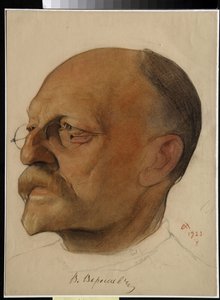 Porträtt av Vikenti Vikentyevich Smidovitch, dit Vikenti Veressaiev (1867-1945), rysk läkare och författare (Vikenty Vikentyevich Veresaev) - Teckning av Nikolai Andreevich Andreev (1873-1932) sangvin och kritor på papper (32,5x24 cm) av Nikolai Andreevich Andreev