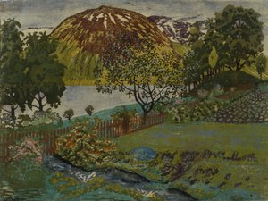 Juninatt i trädgården (olja på duk) av Nikolai Astrup
