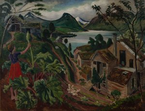 Rabarber och ung flicka på Sandalstrand (olja på duk) av Nikolai Astrup