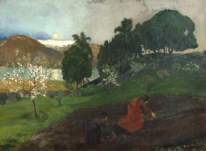 Vårnatt i trädgården (Nattarbete i trädgården) av Nikolai Astrup
