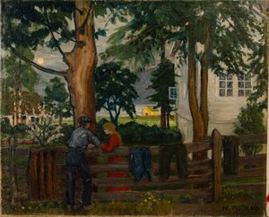 Sommarnatt vid trädgårdsporten (olja på duk) av Nikolai Astrup