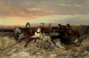 Släde, förföljd av vargar av Nikolai Jegorowitsch Swertschkow