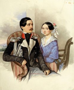 Porträtt av greve Jakov Karlovich Sievers (1818-1865) och grevinnan Vera Mikhaylovna (1818-1865) - Konstverk av N M Alexeyev (1800-1850) av Nikolai Mikhailovich Alexeyev