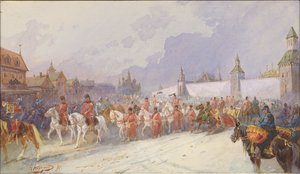 Den tillfångatagna familjen Kuchum Khan tog sig in i Moskva. 1599, 1891.
