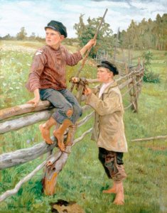 Pojkar i ett landskap