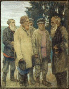 Leo Tolstoj med bönder / pastell av Bogdanow-Bjelski