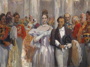 Alexander Pushkin med sin fru på balen.