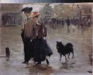 A Stroll - Målning av Nikolai Kornilovich Pimonenko (1862-1912), olja på duk