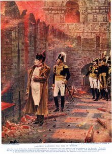 Napoleon tittar på branden i Moskva, illustration från "Hutchinsons History of the Nations", ca 1910 av Nikolai Stepanovich Vereshchagin