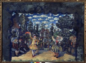 Hotell vid Green Bull. Förberedande dekor för pjäsen ""holländska Lisa"" av Mikhail Kouzmin (1875-1936). Verk av Nikolai Nikolayevich Sapunov (Sapunov) (1880-1912), tempera på kartong