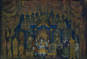 Jourdains rum. Scenografi för teaterpjäsen En borgerlig som adelsman av J.-B. Molière, 1911 av Nikolaj Nikolaevic Sapunov