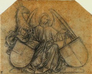 En ängel som stöder två skyltar, ca. 1470. av Nikolaus Gerhaert von Leyden
