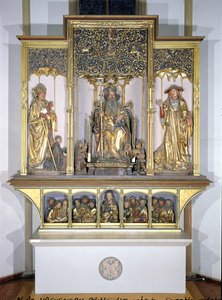 Grupp av träskulpturer, från Isenheim-altaruppsatsen, ca 1490 (förgyllt trä)