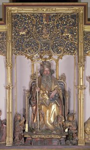 Isenheim altartavla, Sankt Antonius Eremiten, ca 1490 (guldfärg på trä)