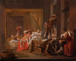 Scen från Messalinas och Gaius Sillius bröllop, c.1645-c.1650 (olja på panel)