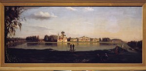 Utsikt över Ostankino-egendomen (Moskva, Ryssland). Målning av Nikolai Ivanovich Podklyuchnikov (1813-1877), olja på duk av Nikolay Ivanovich Podklyuchnikov