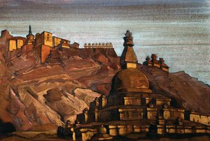 Tibetanskt landskap, ca 1920 (tempera på kartong) av Nikolay Konstantinovich Rerich