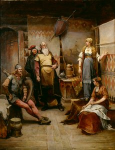 En uppvaktande budbärare från vikingen Harald Harfagre till Gyda (olja på duk)