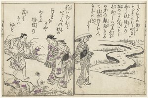Vandrare i ett landskap med blommor av Nishikawa Sukenobu (attributed to)