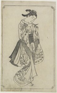 (Kurtisan som håller en slagpjäs), 1739 av Nishikawa Sukenobu