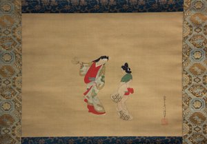 Kvinna och skötare, 1700-talet. av Nishikawa Sukenobu