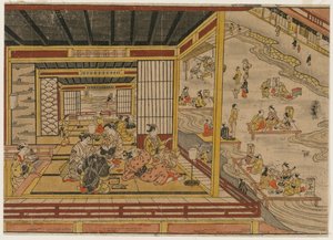 Tea House bredvid floden Kamo i Kyoto, 1740-talet.