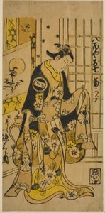 Skådespelaren Segawa Kikujiro I som Oshichi i pjäsen "Shochikubai Kongen Soga", uppträdde på Ichimura-teatern den tredje månaden, 1732