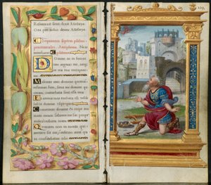 Angränsande blad från en timbok: Penitential Psalms and King David in Prayer..., ca. 1530-35.
