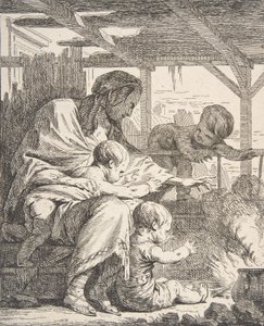 Familjen värmer sina händer vid en eld, 1700-talet., 1700-talet.