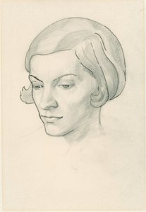 Porträtt av konstnärens hustru, Celia Fiennes (blyerts på papper) av Noel Rooke