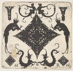 Konkav pastillformad panel och groteska figurer, ca. 1620-30. av Noel Rouillard