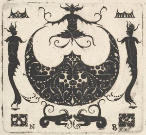 Månformad ringram och groteska figurer, ca. 1620-30. av Noel Rouillard