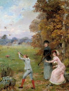 The Little Hunter-målning av Noel Saunier (1847-1890) 1800-tals privatsamling av Noel Saunier