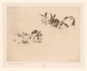 Sex kaniner av Norbert Goeneutte (signed by artist)