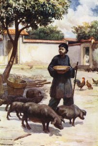 Kina: En innergård (färg litho) av Norman Hardy
