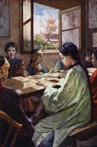 Kina: En skola (färg litho)