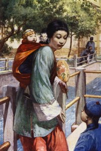 Kina: Flicka och baby (färg litho) av Norman Hardy
