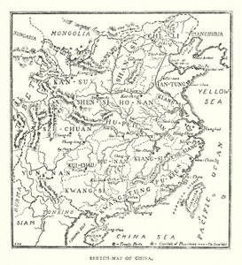 Kina: Skiss-karta över Kina (färg litho) av Norman Hardy