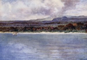 Mount Marion, den aktiva vulkanen, ön Ambryn, Nya Hebriderna (färg litho) av Norman Hardy